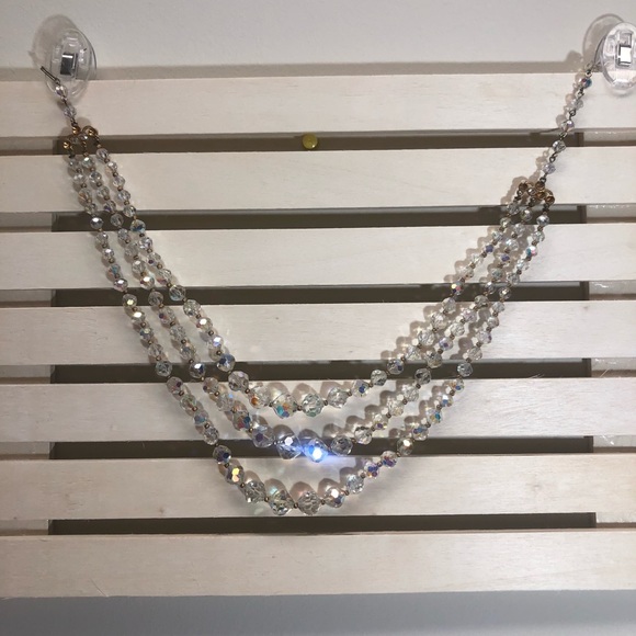 Jewelry - Vintage Aurora Borealis triple strand beaded necklace.